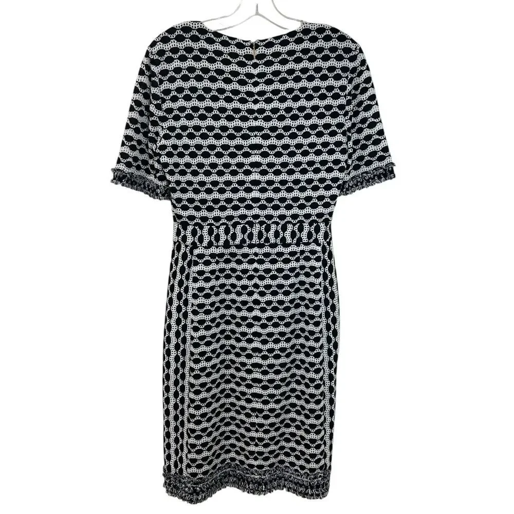 Tory Burch Paulina' Knit Dress, Kate Middleton A-Line Fringe Black/White Medium